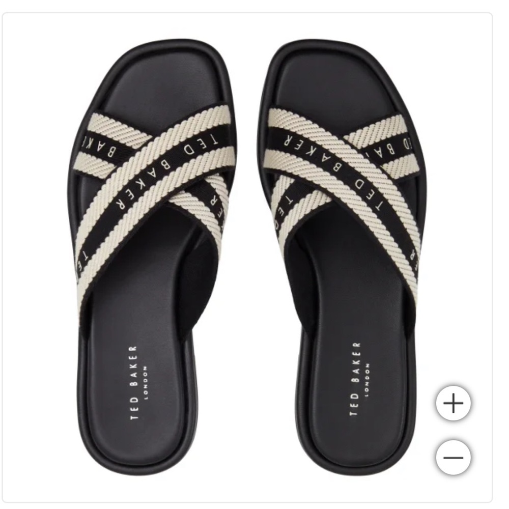Ted BakerAshley Black and Cream Slide Sandals size 9 NWT